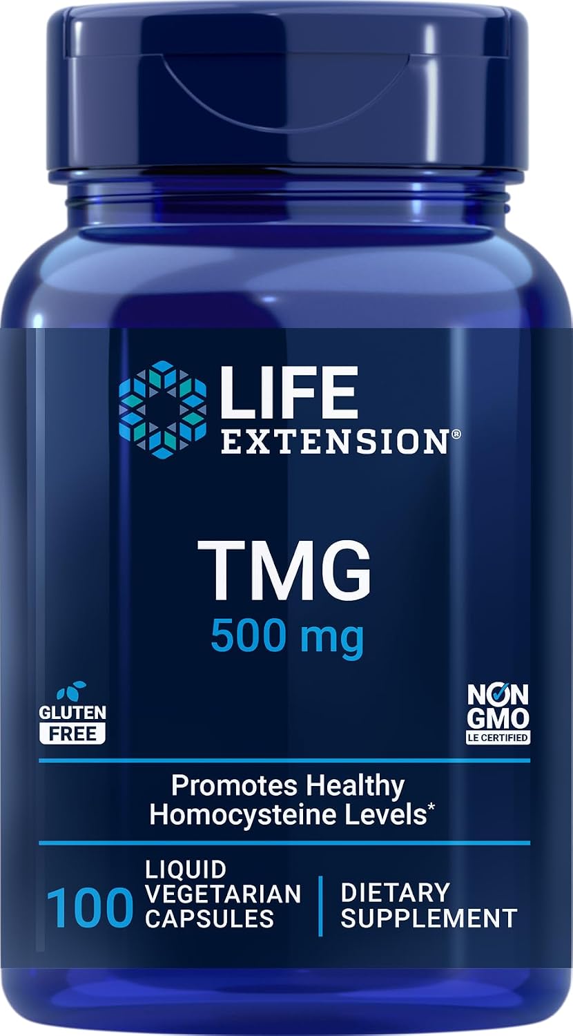 Life Extension TMG 500 mg, 100 Cápsulas Vegetales Líquidas - Trimetilglicina (Betaína) - Sin Gluten, No GMO, Vegetariano