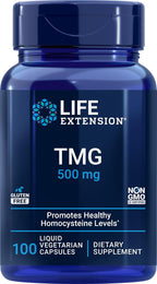 Life Extension TMG 500 mg, 100 Cápsulas Vegetales Líquidas - Trimetilglicina (Betaína) - Sin Gluten, No GMO, Vegetariano
