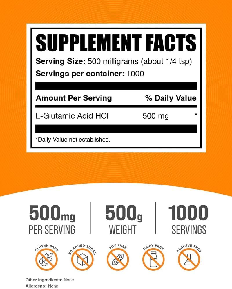L-Glutamic Acid HCl Powder – 500 g – Amino Acid Supplement