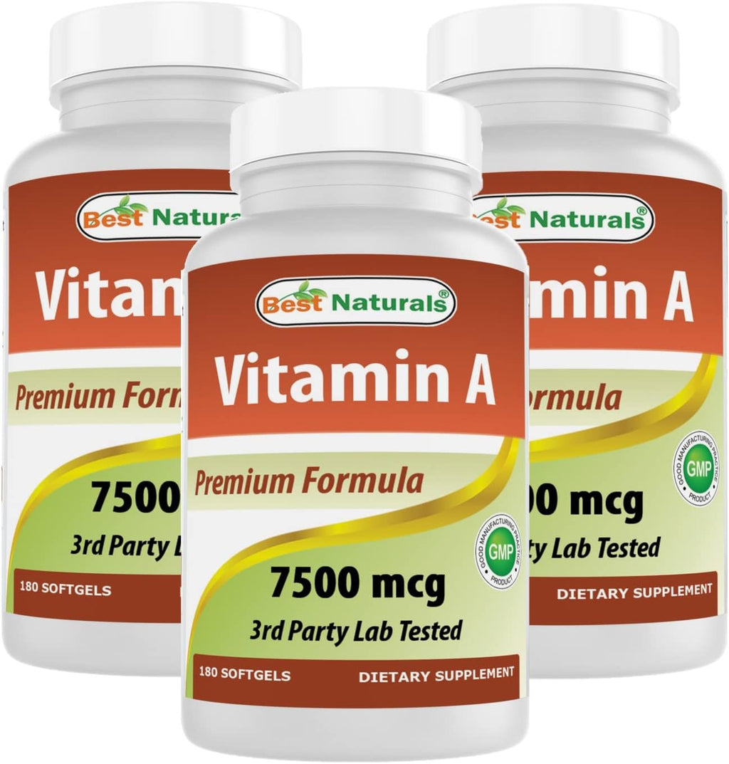 Best Naturals Vitamina A 25000 UI (7500 mcg) – 180 Cápsulas Blandas (Envase de 3)