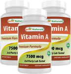 Best Naturals Vitamina A 25000 UI (7500 mcg) – 180 Cápsulas Blandas (Envase de 3)