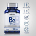 Piping Rock Vitamina B2 100mg | 180 Cápsulas | Riboflavina | Suplemento Vegetariano, No OGM, Sin Gluten