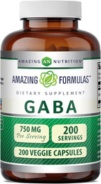 Amazing Formulas GABA 750mg Cápsulas Vegetales - 2 Envases de 100 Cápsulas