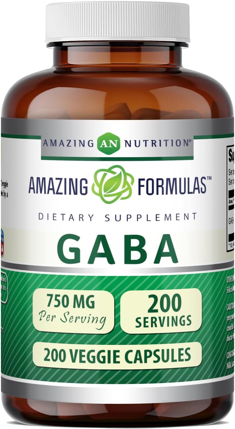 Amazing Formulas GABA 750mg Cápsulas Vegetales - 2 Envases de 100 Cápsulas