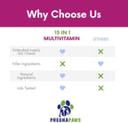 15-en-1 Multivitamínico Posparto para Perros - Recuperación, Articulaciones, Piel y Pelaje - Probióticos para Perras Lactantes - 120 Comprimidos Masticables Sabor Pollo
