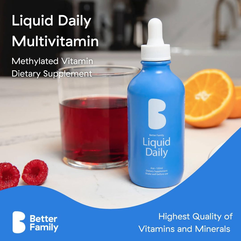 Better Family – Multivitamínico Líquido Diario – Gotas de Bienestar para Todas las Edades y Géneros – Vitaminas Metiladas – Sin Azúcar ni Artificiales – Sin Gluten, No-GMO – 120 ml