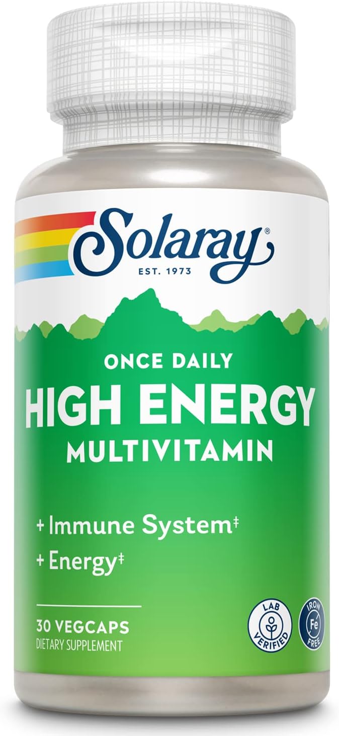 SOLARAY Multivitamínico Diario de Alta Energía Sin Hierro – 30 Cápsulas Veganas
