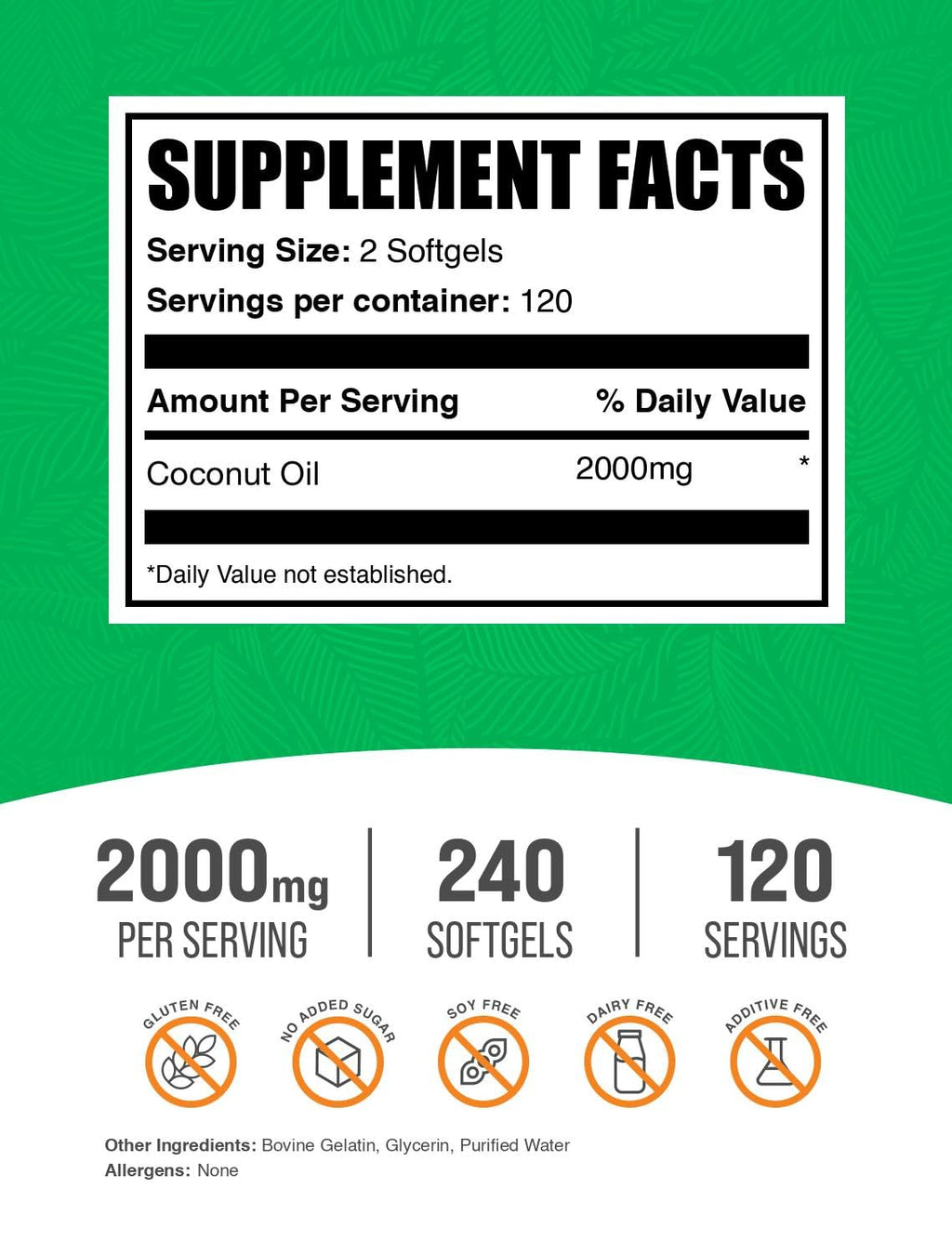 Aceite de Coco en Cápsulas Blandas - 2000 mg, 240 cápsulas