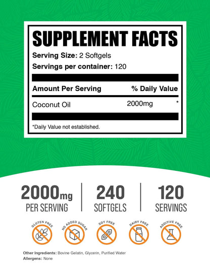 Aceite de Coco en Cápsulas Blandas - 2000 mg, 240 cápsulas