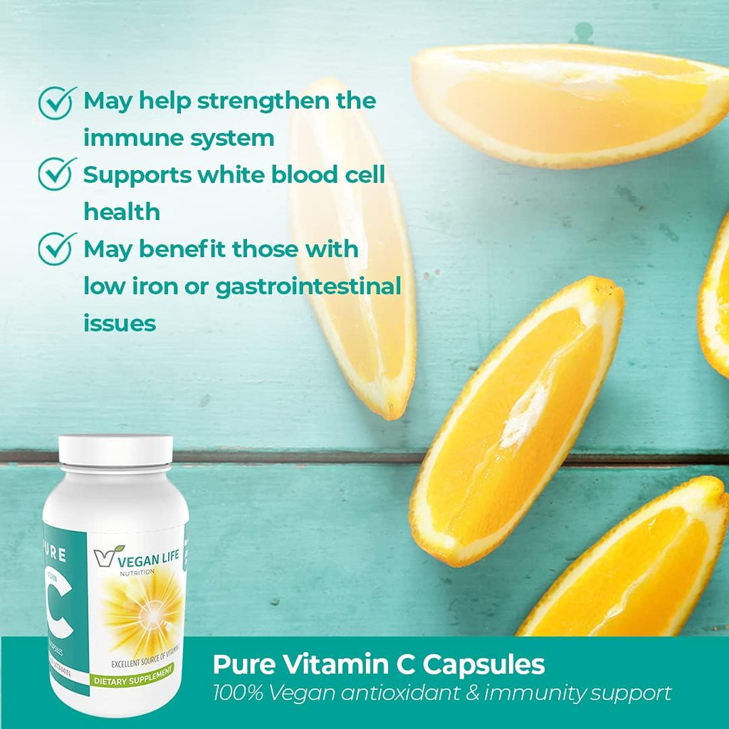 Suplemento de Vitamina C Pura - Vegano, Sin Gluten, No Transgénico - 120 Cápsulas