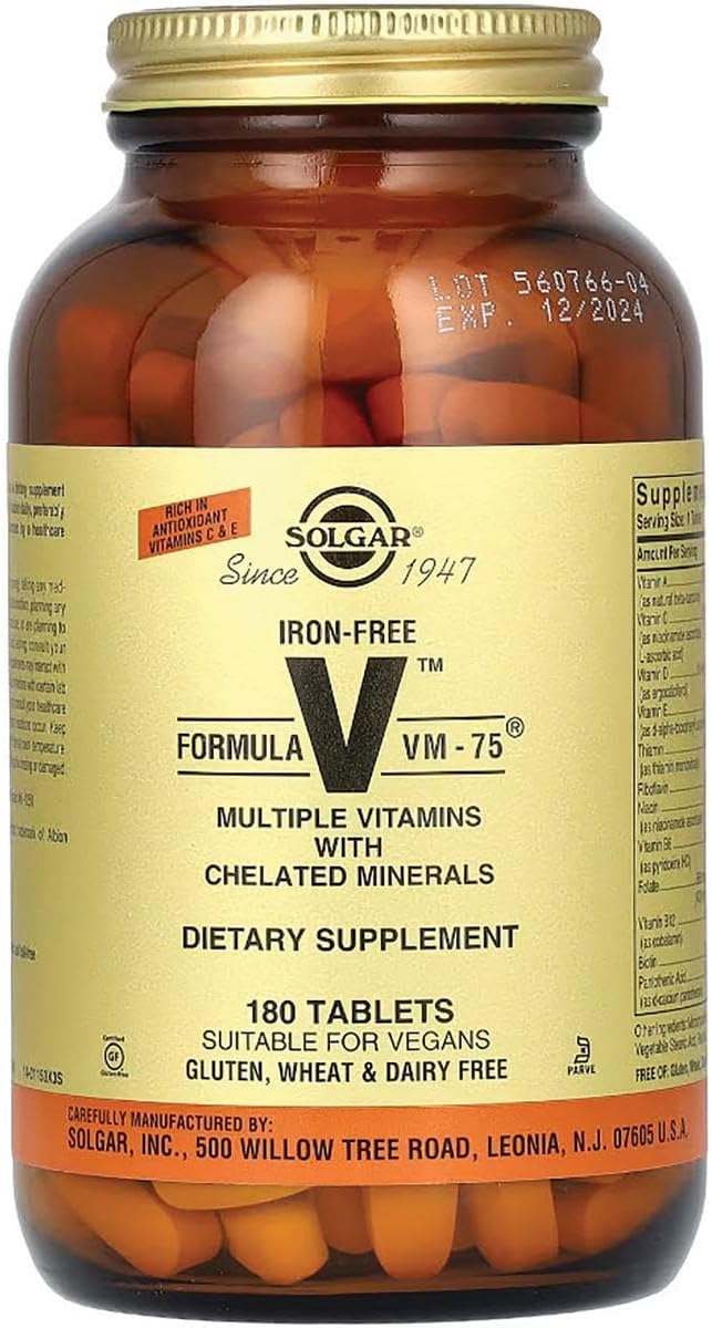 Solgar Formula VM-75 sin hierro, 180 comprimidos - Multivitamínico con minerales quelados