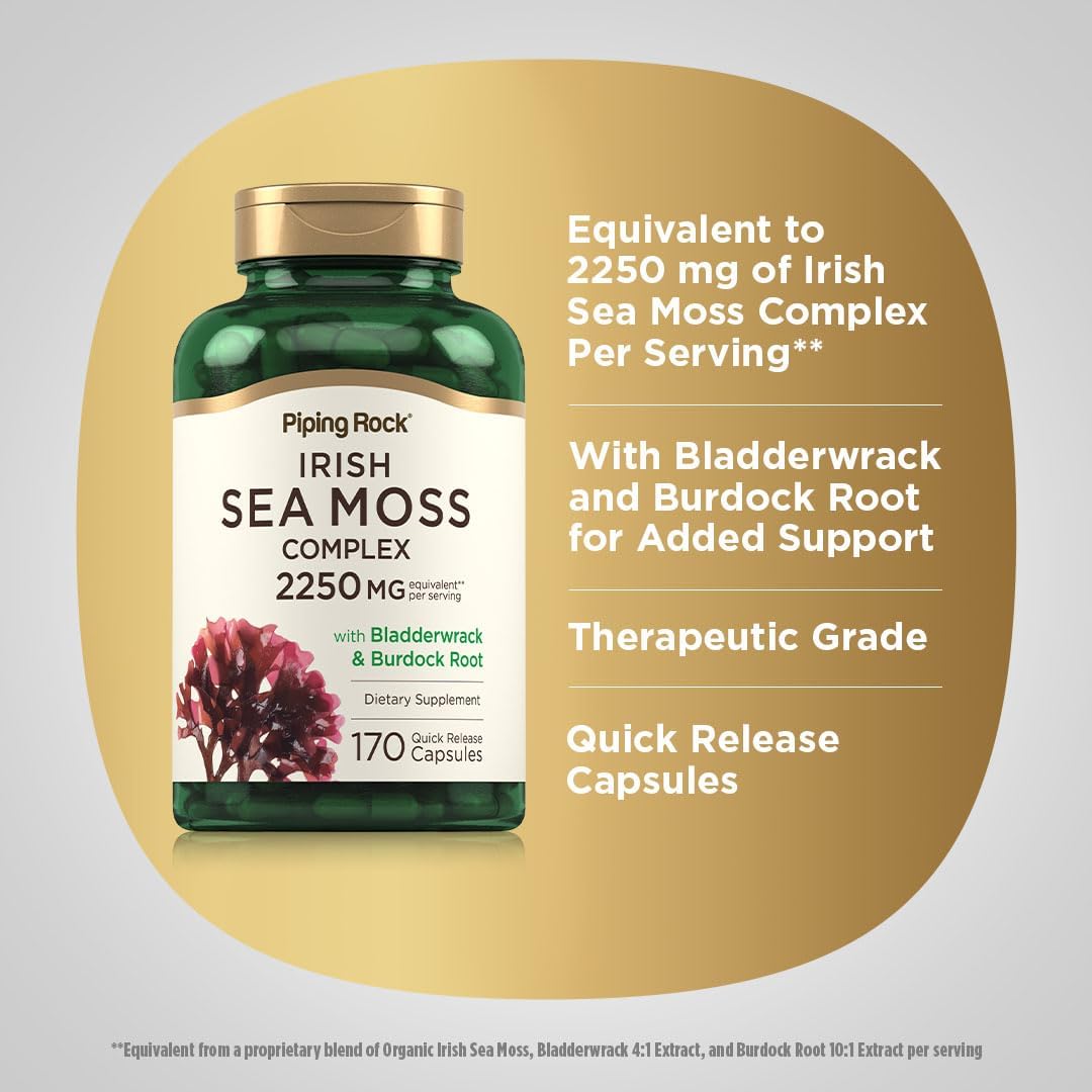 Piping Rock Cápsulas de Irish Sea Moss con Bladderwrack y Burdock Root | 170 Cápsulas