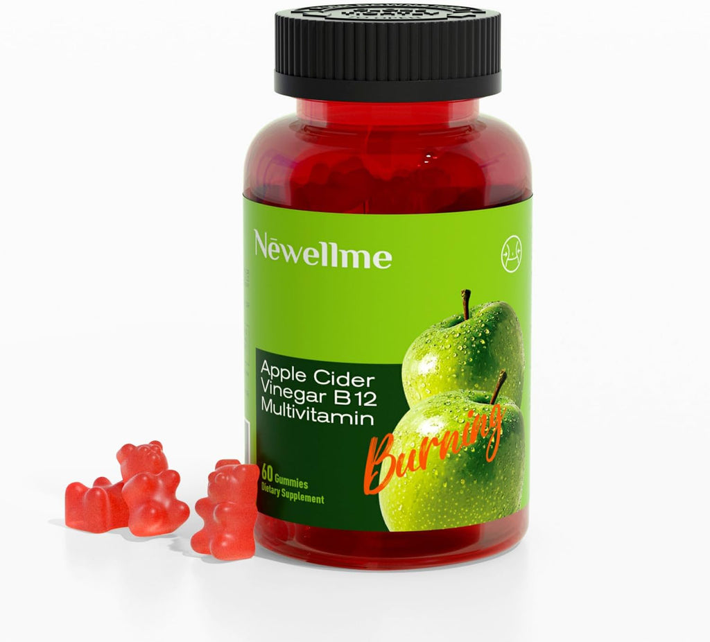 NEWELLME Apple Cider Vinegar Gummies B12 Multivitamin - ACV Supplement Gummy Vitamins, Energy & Detox | Vegan, Non-GMO & Gluten-Free (120)