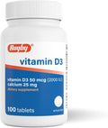 Rugby Vitamina D3 2000 IU (50 mcg) - Suplemento diario de vitamina D3 sin gluten para huesos, dientes e inmunidad - 100 comprimidos