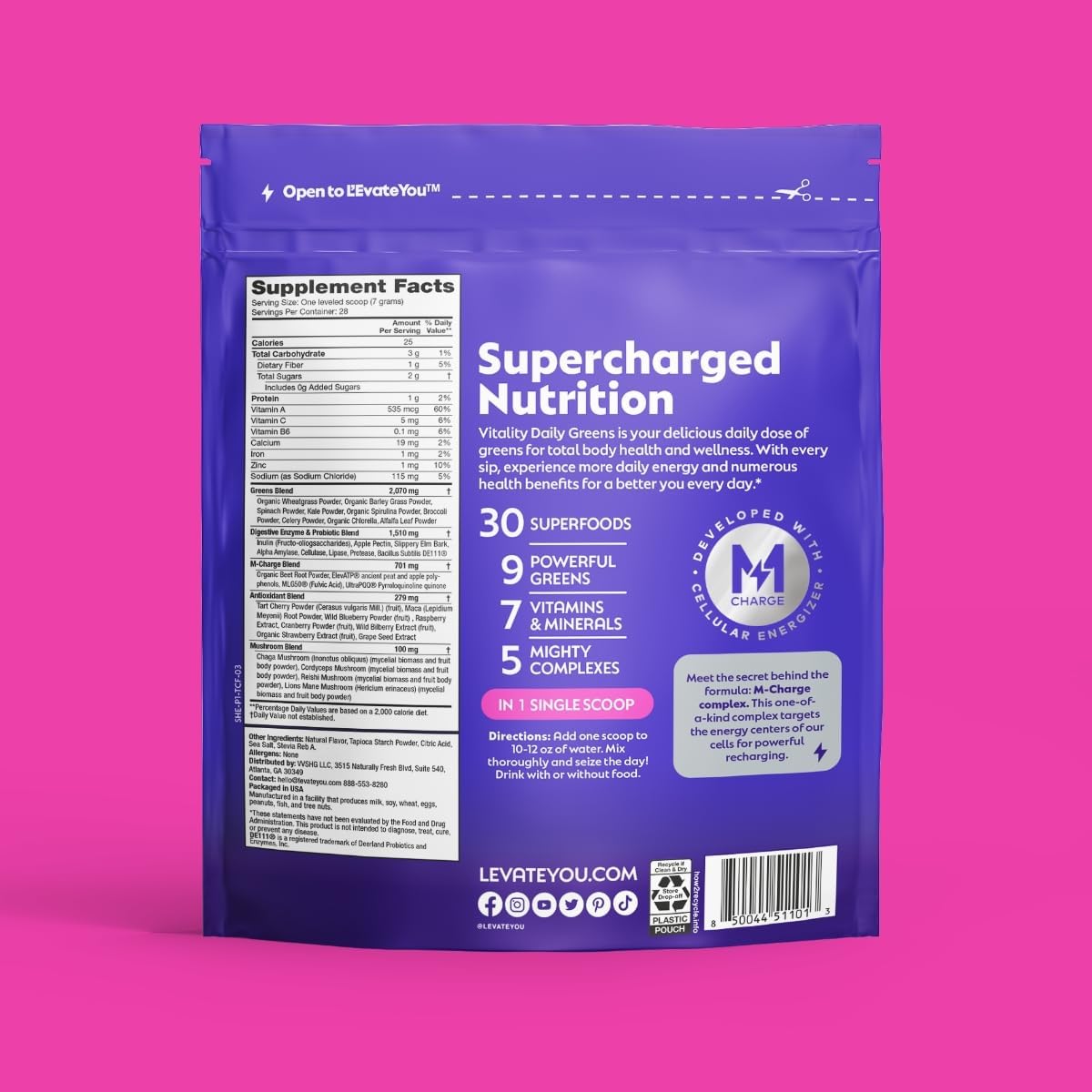 L'Evate You Vitality Daily Greens Powder - 28 porciones (Cereza Ácida)