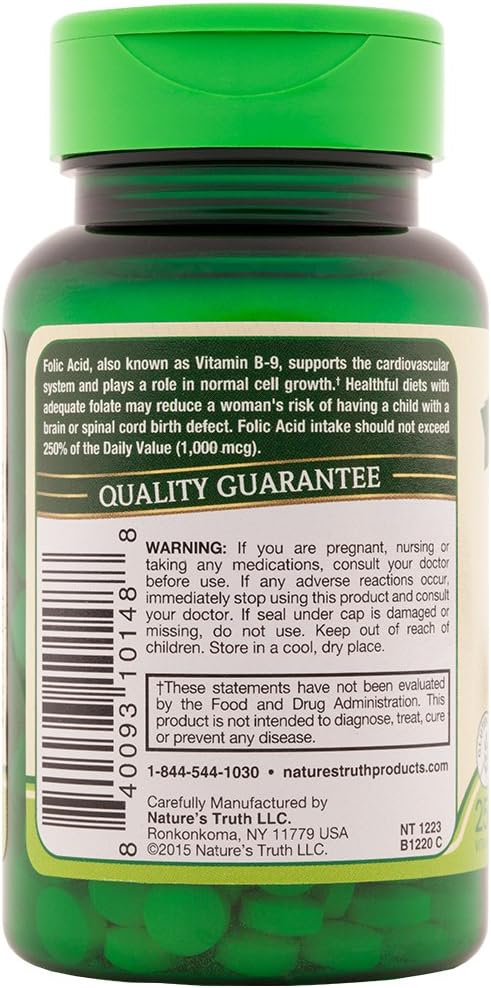 Nature's Truth Ácido Fólico 800 mcg - 250 Comprimidos (Pack de 3)