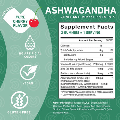 PUREFINITY Gominolas de Ashwagandha con – Vitamina D: La vitamina D contribuye al funcionamiento normal del – Image 2