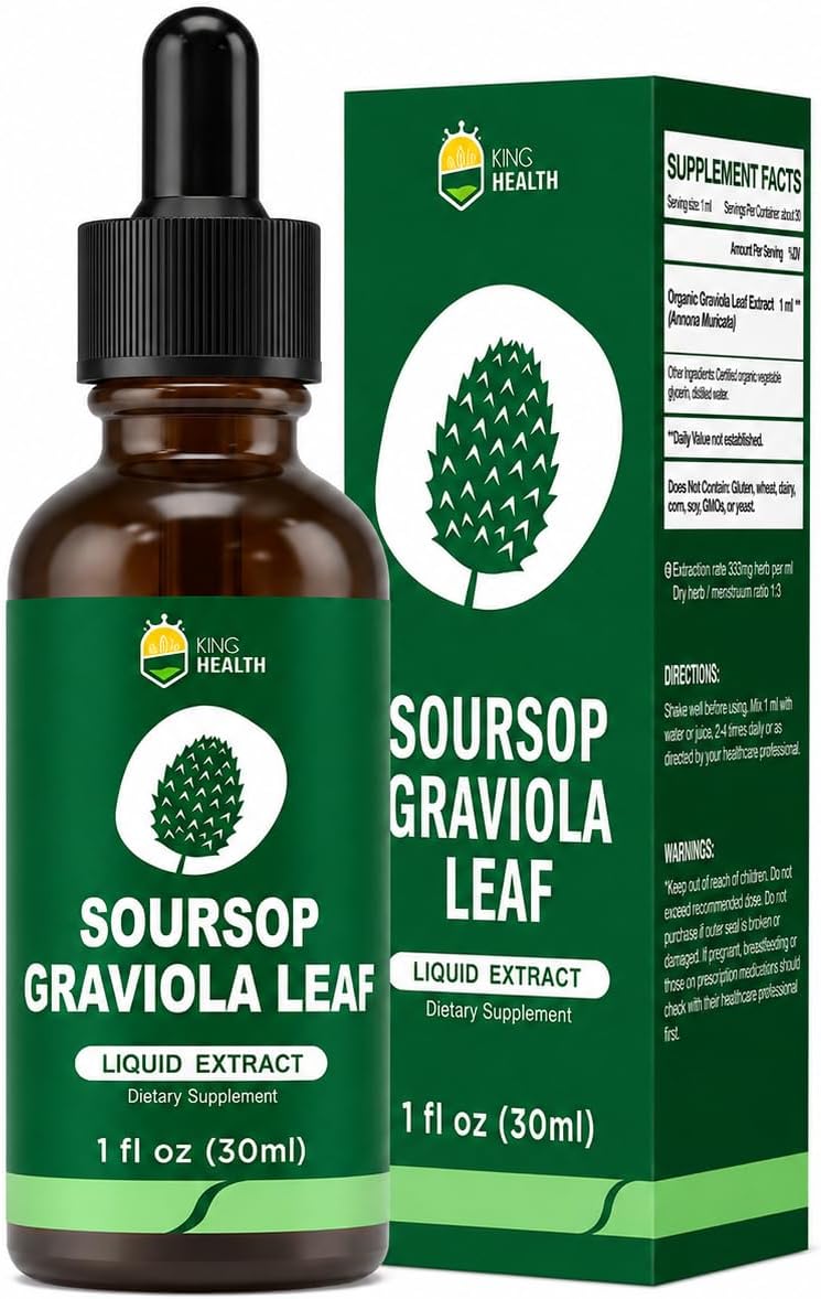 Extracto Líquido Orgánico de Hojas de Soursop Graviola | Gotas de Soursop Bitters | KingHealth 118 ml