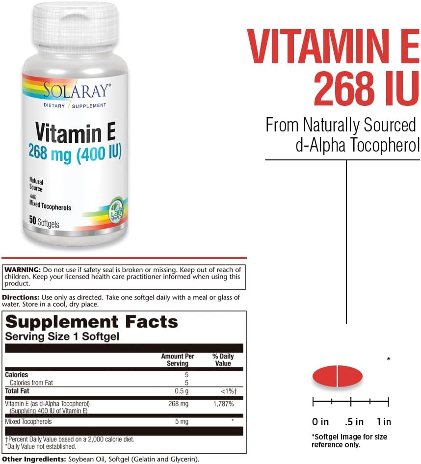 SOLARAY Vitamin E d-Alpha Tocopherol 268 mg (400 IU) - 50 Softgels