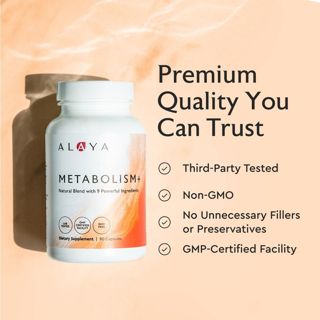 Alaya Naturals Metabolism+ - Energía Natural con Té Verde, Canela, Remolacha y Cafeína - 90 Cápsulas