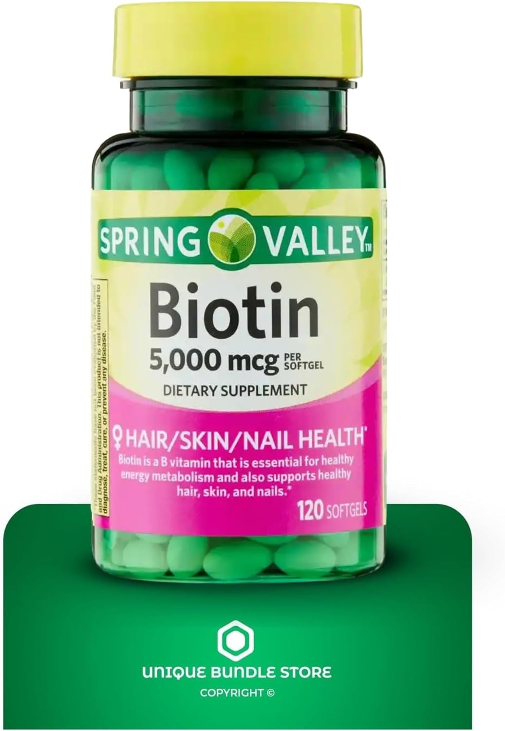 Biotina 5000 mcg 120 Cápsulas Blandas – Suplemento de Biotina de Alta Potencia, Vitamina B7 para Cabello, Piel y Uñas (Lote de 2)