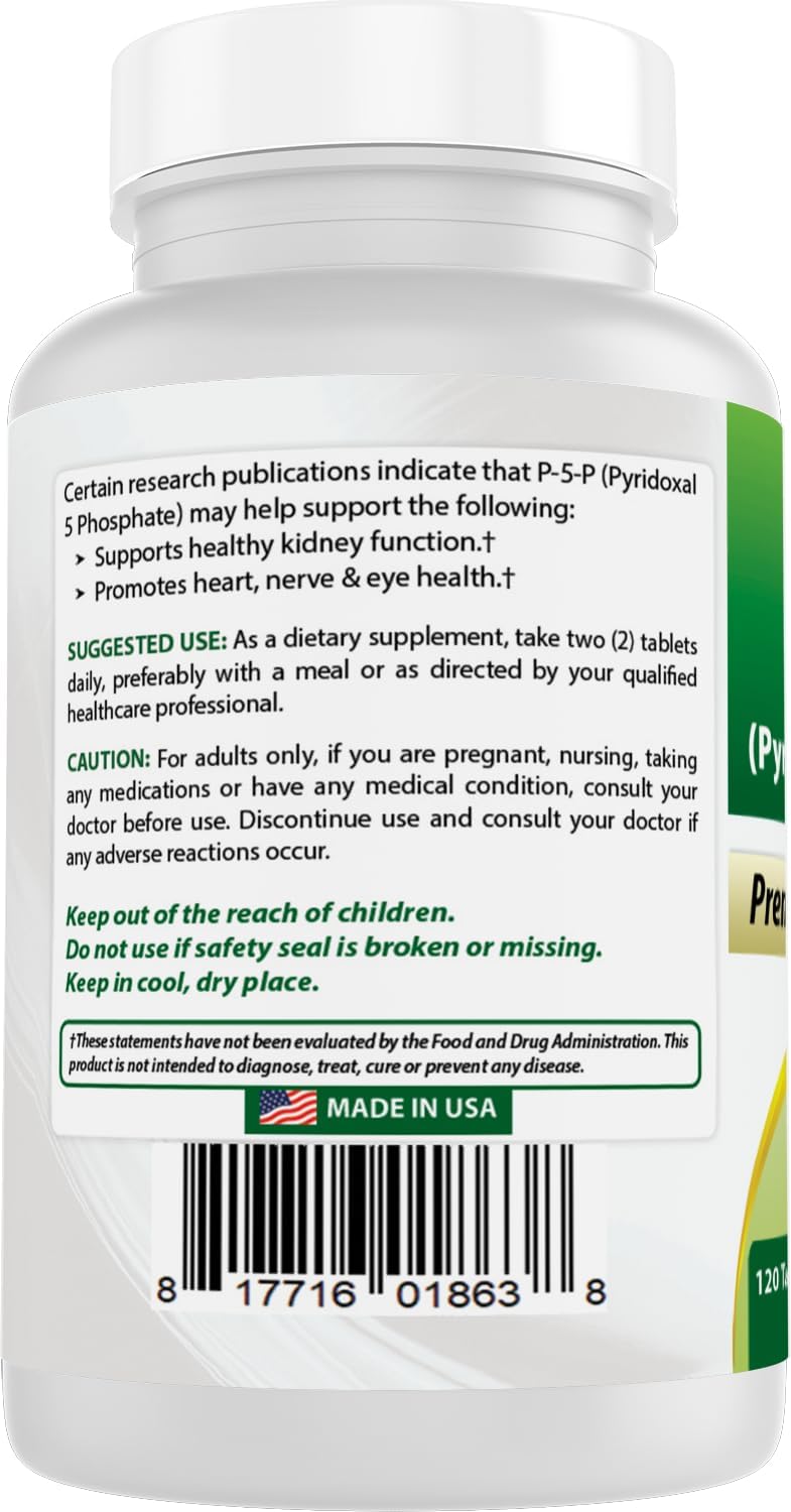 Best Naturals P5P Vitamina B6 (Piridoxal 5 Fosfato) 100 mg - 120 Comprimidos - Forma Activa de Vitamina B6