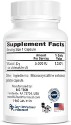 Bio-Tech Pharmacal Vitamina D3 (5000 UI, 250 Cápsulas Blandas)