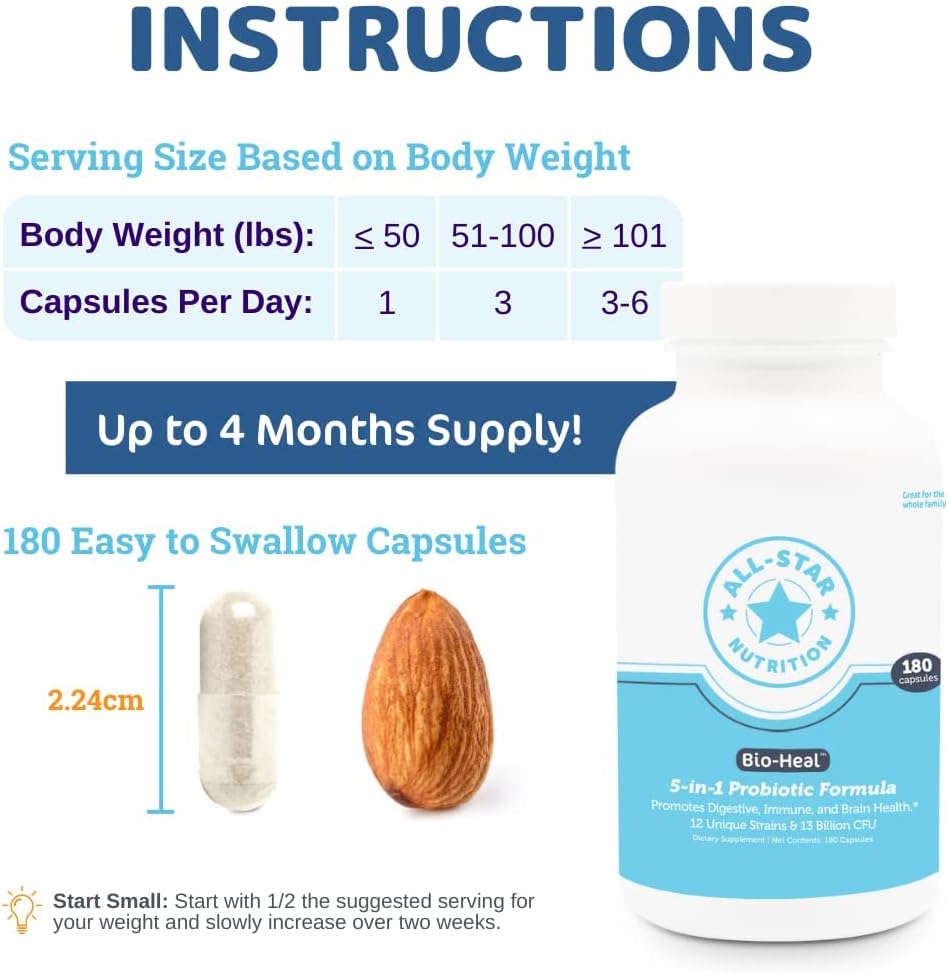 Bio-Heal® Probiótico 5-en-1 - 13 Mil Millones UFC, 12 Cepas + Vitaminas y Prebióticos