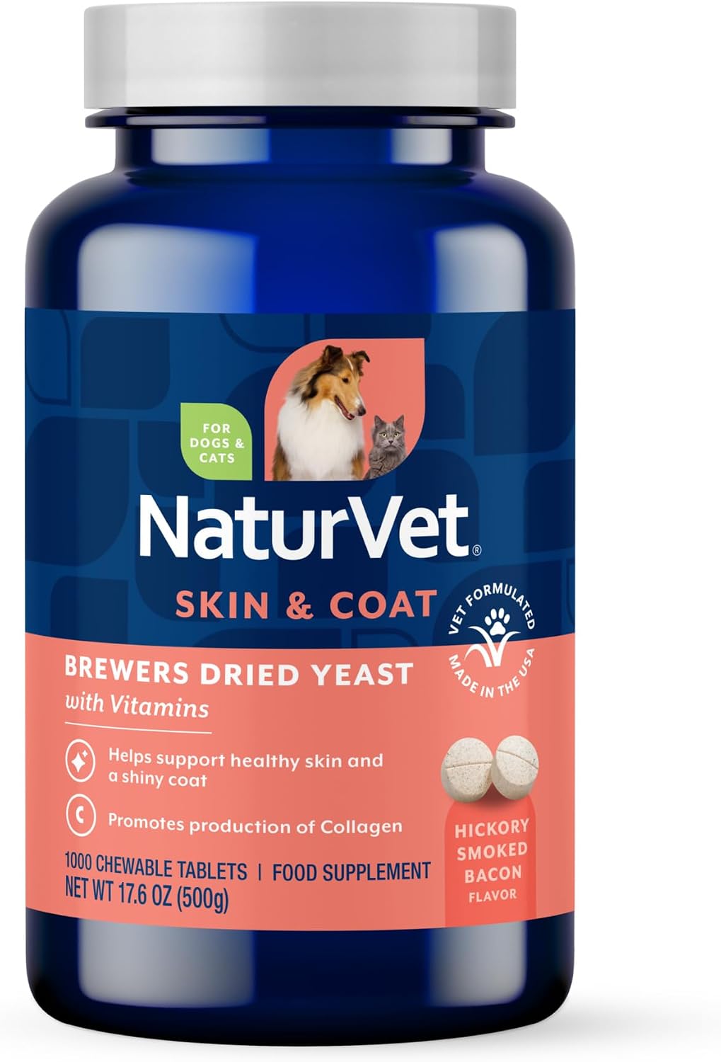 NaturVet – Levadura de Cerveza con Ajo y Omega – Para Perros y Gatos – 1000 Comprimidos Masticables