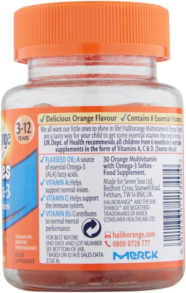 Haliborange Kids Omega-3 y Multivitaminas Softies Naranja 30 unidades (Pack de 3)
