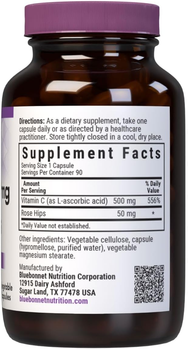 Bluebonnet Nutrition Vitamina C 500 mg con Rosa Mosqueta - 90 Cápsulas Vegetales