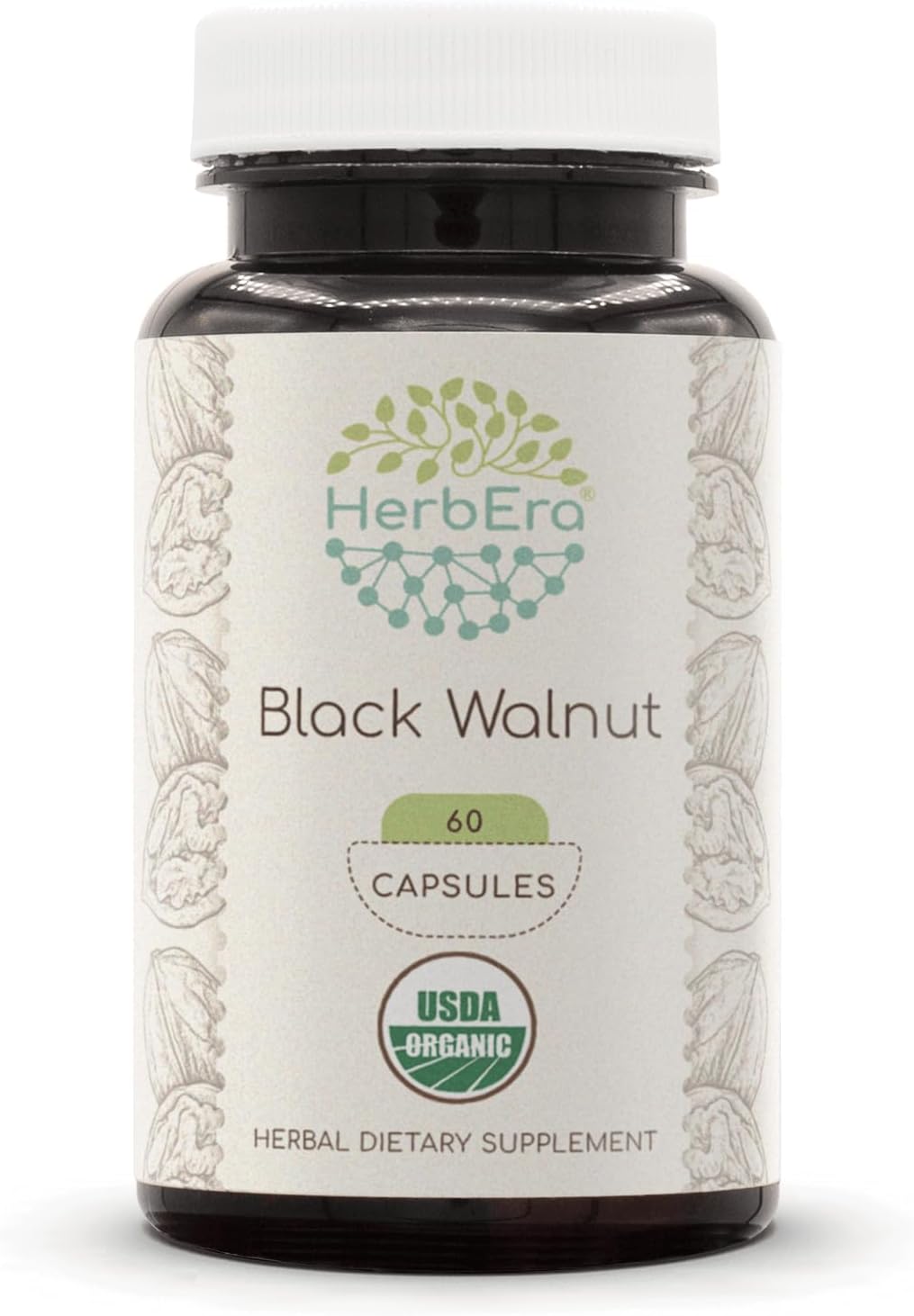 HerbEra Black Walnut 500 mg - Cápsulas Veganas Orgánicas USDA - Apoyo Digestivo y Antioxidante (120 Cápsulas)
