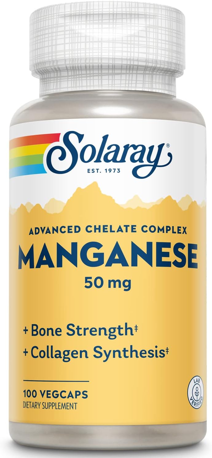 Solaray Manganese 50 mg – 100 Vegan Capsules – Mineral Supplement for Bone Health