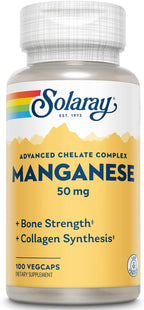 Solaray Manganese 50 mg – 100 Vegan Capsules – Mineral Supplement for Bone Health