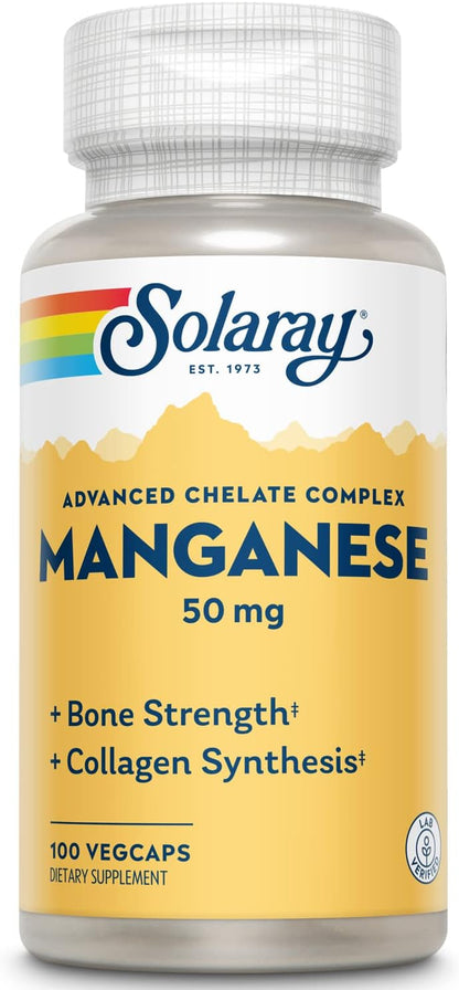 Solaray Manganeso 50 mg – 100 Cápsulas – Mantenimiento de los huesos en condiciones normales: el manganeso ayuda a – Image 1