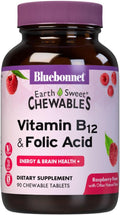 Bluebonnet Nutrition Earth Sweet Vitamin B12 and Folic Acid Chewable Tablets, Raspberry Flavor, 90 Count