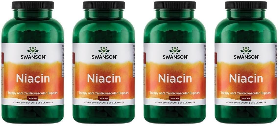 Swanson Niacina (B3) 500 mg - 250 Cápsulas (Paquete de 4)