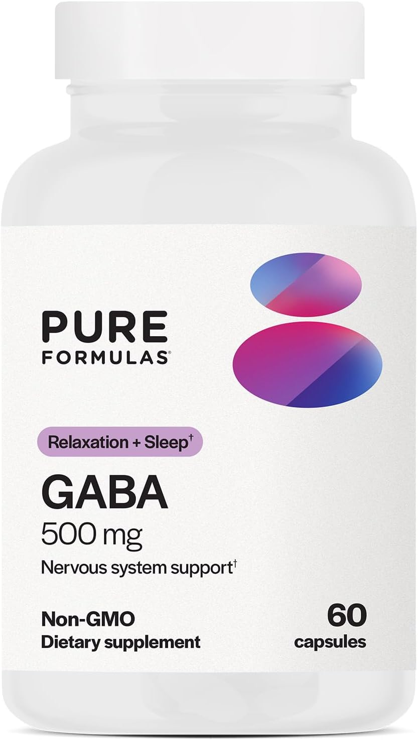 PureFormulas GABA 500 mg - 60 Cápsulas | Suplemento Alimenticio de GABA Natural (Ácido Gamma-Aminobutírico) | No OGM, Sin Gluten
