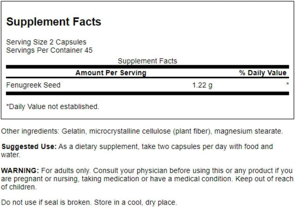 Swanson Fenugreek Seeds Full Spectrum - Suplemento Herbal - 610 mg, 90 Cápsulas