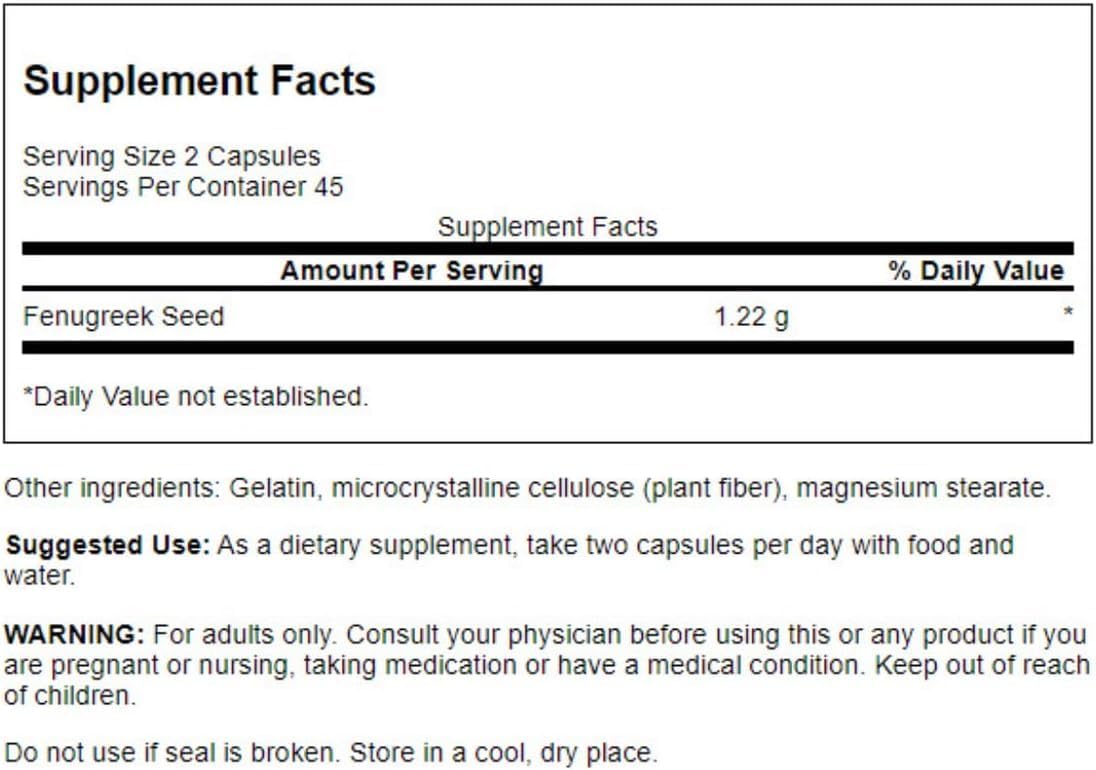 Swanson Fenugreek Seeds Full Spectrum - Suplemento Herbal - 610 mg, 90 Cápsulas