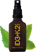 Kurk Spray Vegano de Vitamina D3+K2, 3000UI D3 y 150mcg K2 MK-7, Sabor Menta (30ml)