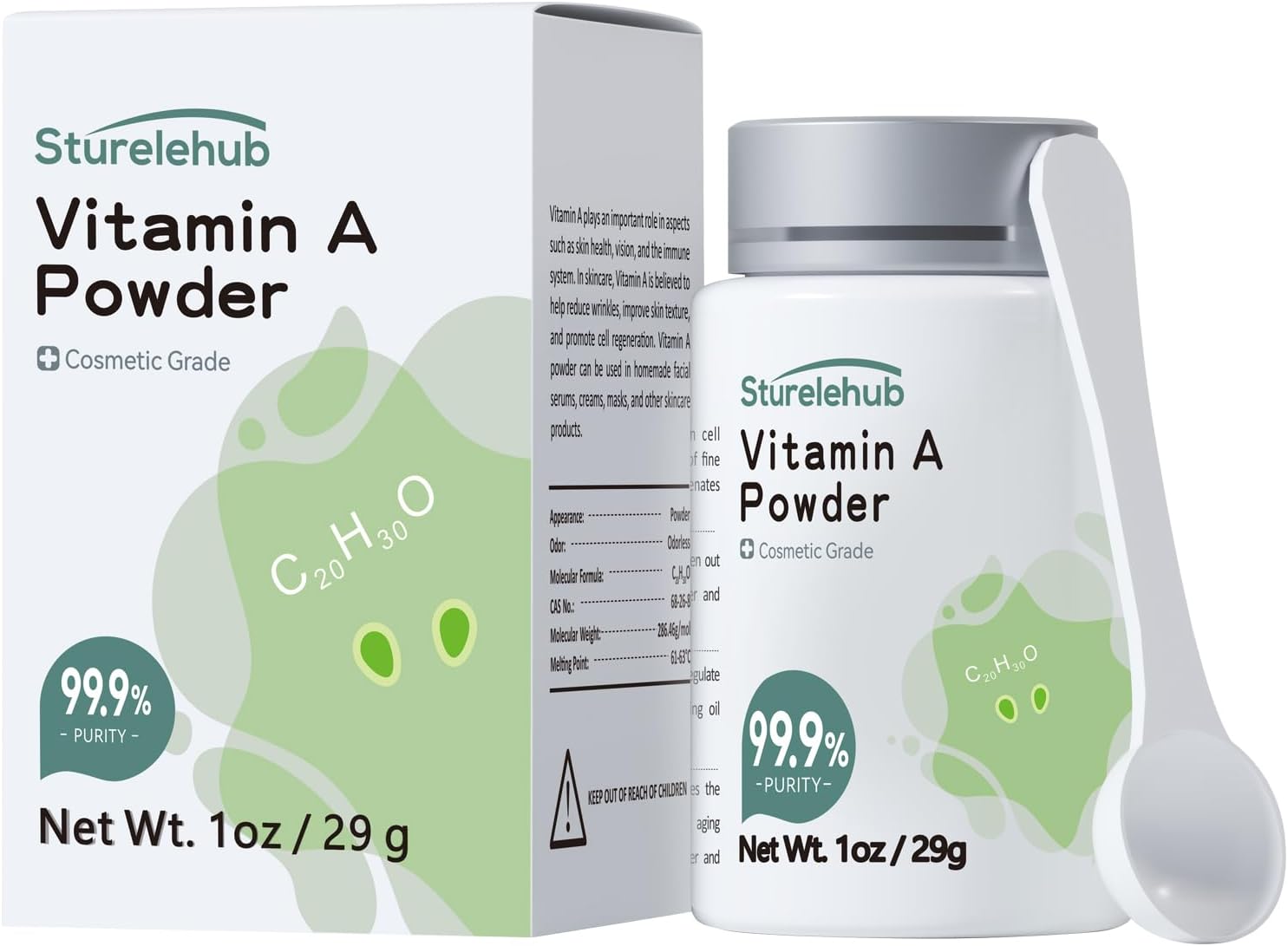 Vitamin A Palmitate Powder, Retinol Palmitate, 3OZ 99.9% Purity, Cosmetic Grade, Vitamin A Powder for Homemade Cosmetics