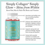 Simply Collagen® Simply Glow Gominolas para Cabello, Piel y Uñas – Vegano, Sin Azúcar, Sin Gluten – Biotina 5000 mcg – 60 unidades