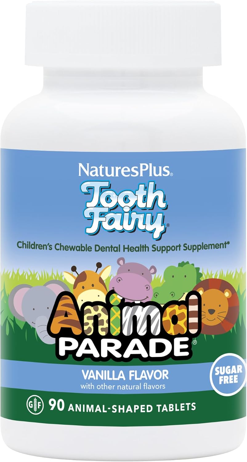 NaturesPlus Animal Parade Tooth Fairy - Children's Chewable Dental Supplement - 90 Animal-shaped Tablets - Natural Vanilla Flavor