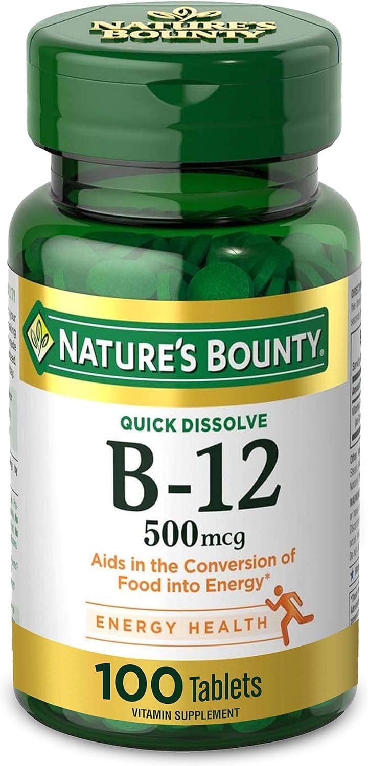 Nature's Bounty Vitamina B12 500 mcg, Comprimidos Sublinguales, 100 Unidades (Pack de 2)