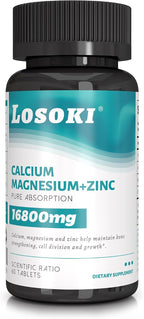 Losoki Calcio Magnesio Zinc - Suplemento Premium para la Salud Ósea y el Apoyo Inmunológico con Vitamina D - 60 Comprimidos