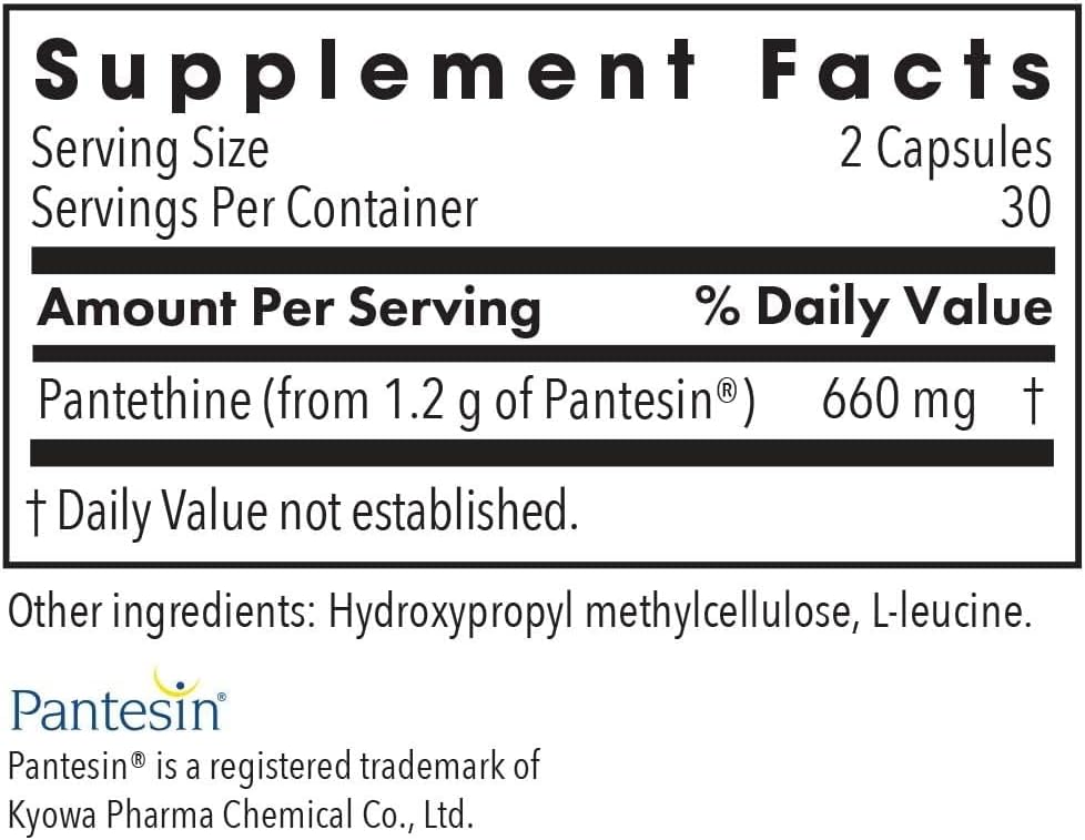 ARG Pantethine - 660 mg Pantethine (Vitamin B5 Metabolite) - Hypoallergenic - 60 Capsules
