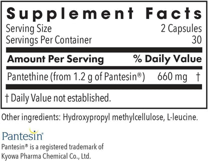 ARG Pantethine - 660 mg de Pantetina – El ácido pantoténico contribuye a la reducción del cansancio y la fatiga. – Image 2