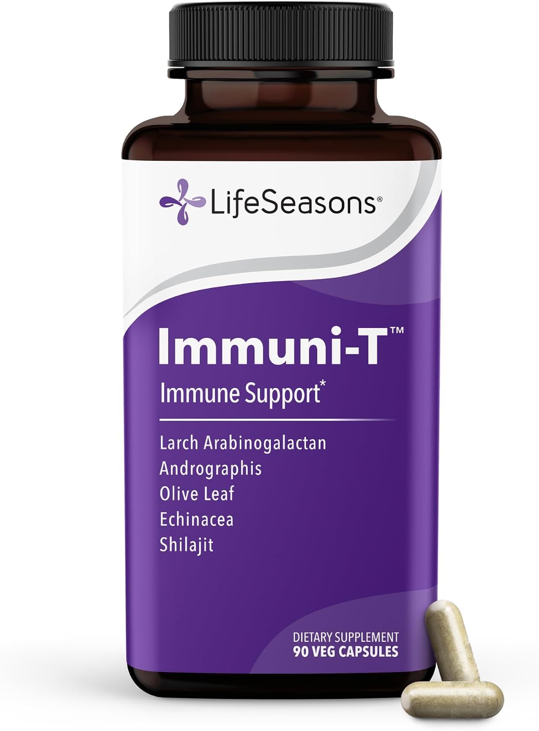LifeSeasons Immuni-T - Suplemento de Apoyo Inmunológico con Saúco, Equinácea, Andrographis, Arabinogalactanos y Hojas de Olivo - 90 Cápsulas