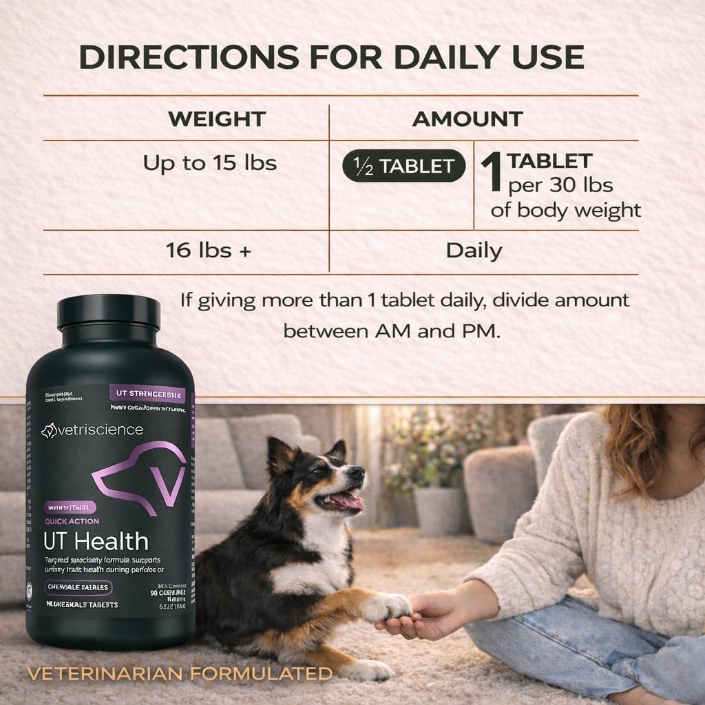 VetriScience Quick Action UT Health - Suplemento urinario para perros - 90 tabletas masticables con sabor ahumado
